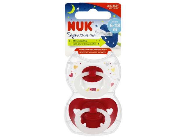 Nuk Signature Night Smoczek uspokajający silikonowy czerwony 10176276 6-18 m interakcje ulotka smoczek - 2 szt.