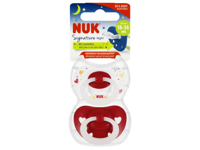 Nuk Signature Night Smoczek uspokajający silikonowy czerwony 10177166 18-36 miesięcy interakcje ulotka smoczek - 2 szt.