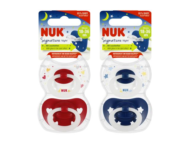 Nuk Signature Night Smoczek uspokajający silikonowy mix 10177166 18-36 miesięcy interakcje ulotka smoczek - 2 szt.