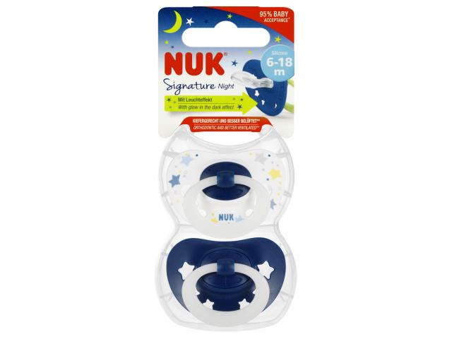 Nuk Signature Night Smoczek uspokajający silikonowy niebieski 10176276 6-18 miesięcy interakcje ulotka smoczek - 2 szt.