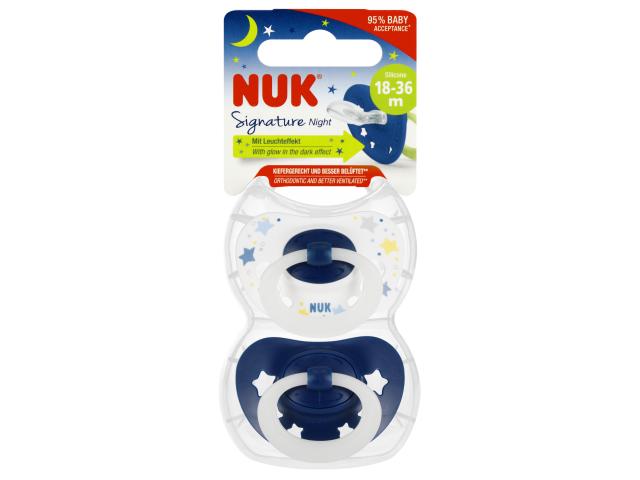 Nuk Signature Night Smoczek uspokajający silikonowy niebieski 10177166 18-36 miesięcy interakcje ulotka smoczek - 2 szt.