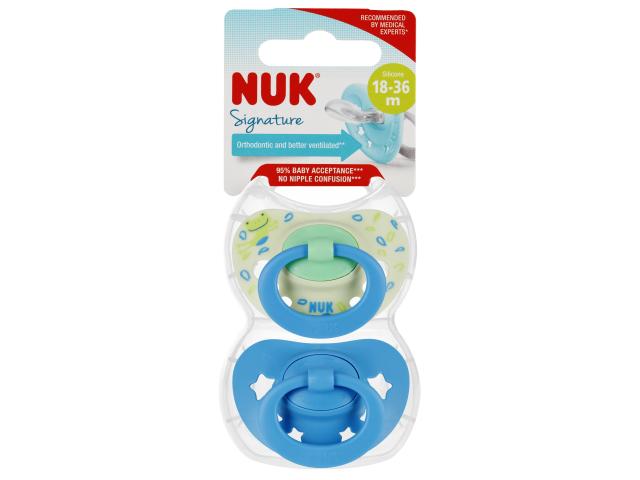 Nuk Signature Smoczek uspokajający silikonowy niebieski 10177206 18-36 miesięcy interakcje ulotka smoczek - 2 szt.
