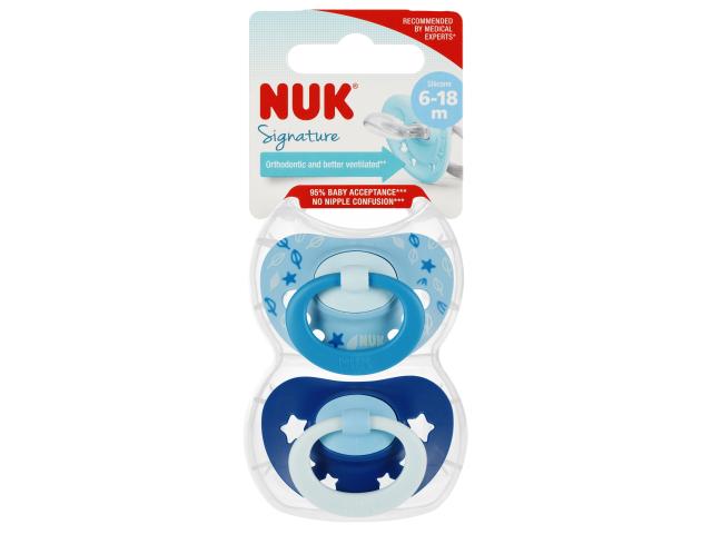 Nuk Signature Smoczek uspokajający silikonowy niebieski 10736656 6-18 miesięcy interakcje ulotka smoczek - 2 szt.