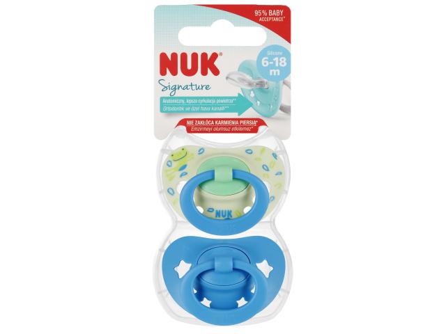 Nuk Signature Smoczek uspokajający silikonowy niebieski/kremowy 10736680 6-18 miesięcy interakcje ulotka smoczek - 2 szt.