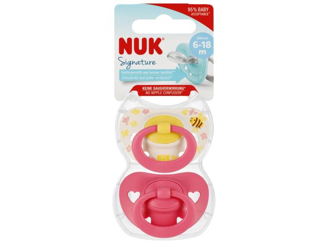 Nuk Signature Smoczek uspokajający silikonowy różowy 10176322 6-18 miesięcy interakcje ulotka smoczek - 2 szt.