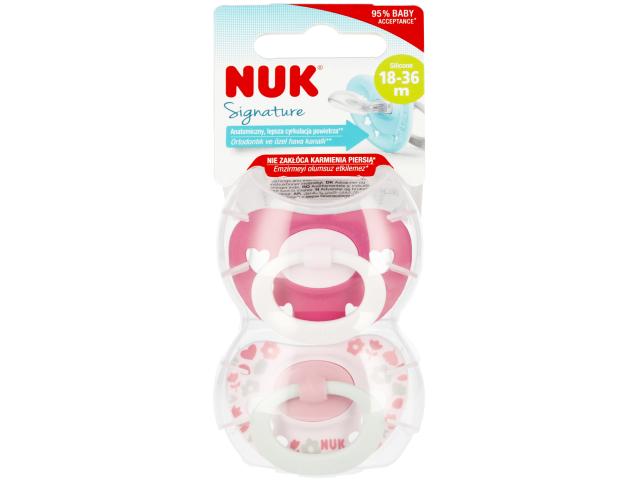 Nuk Signature Smoczek uspokajający silikonowy różowy/kwiatki 10739696 18-36 miesięcy interakcje ulotka smoczek - 2 szt.