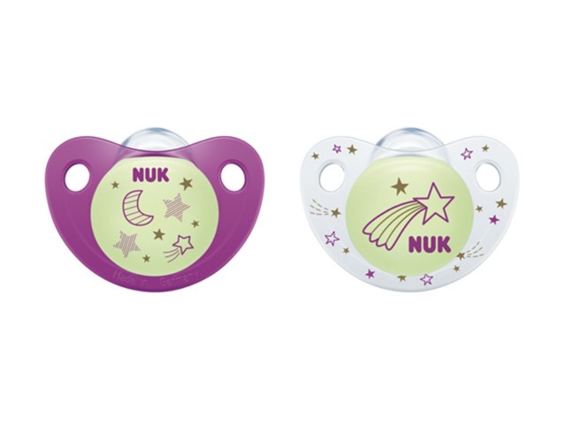 NUK Smoczek uspokajający silikonowy 6-18 m-cy NIGHT&DAY GIRL 736126A. interakcje ulotka smoczek  1 szt.