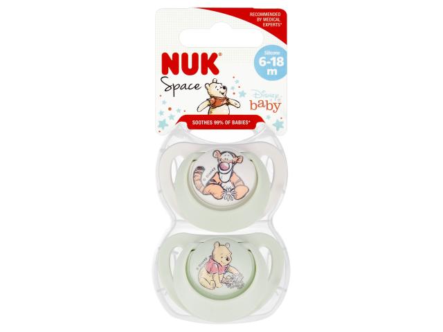 Nuk Space Smoczek uspokajający silikonowy kubuś puchatek 10736940 6-18 m interakcje ulotka smoczek - 2 szt.