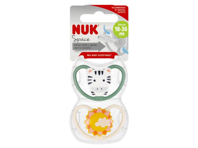Nuk Space Smoczek uspokajający silikonowy zebra/słońce 10739501 18-36 miesięcy interakcje ulotka smoczek - 2 szt.