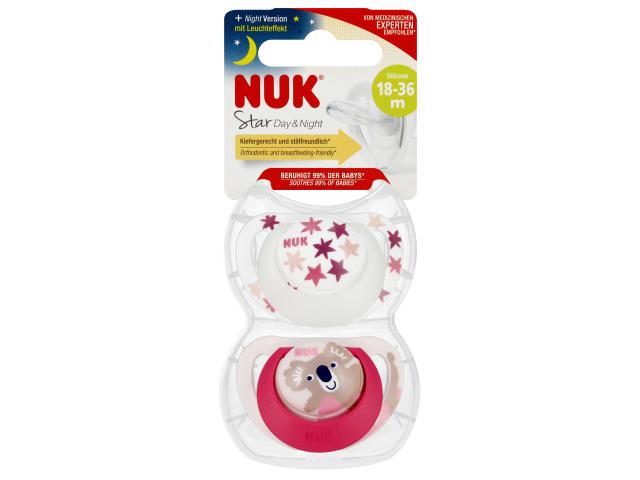 Nuk Star Day & Night Smoczek uspokajający silikonowy 10177179 18-36 miesięcy interakcje ulotka smoczek - 2 szt.