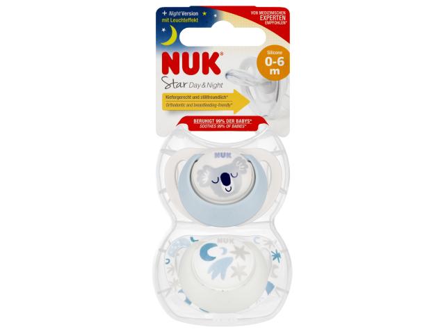 Nuk Star Day & Night Smoczek uspokajający silikonowy koala 10175287 0-6 miesięcy interakcje ulotka smoczek - 2 szt.