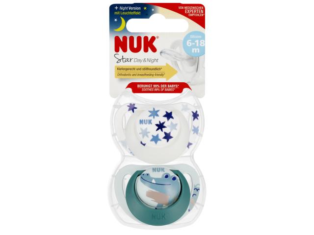 Nuk Star Day & Night Smoczek uspokajający silikonowy krokodyl 10176290 6-18 miesięcy interakcje ulotka smoczek - 2 szt.