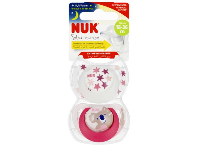 Nuk Star Day&night Smoczek uspokajający silikonowy róż 10739735 18-36 miesięcy interakcje ulotka smoczek - 2 szt.