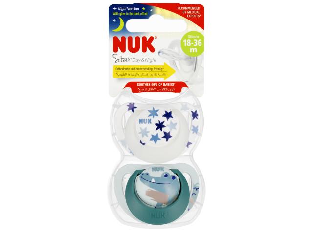 Nuk Star Day&night Smoczek uspokajający silikonowy zielony 10739735 18-36 miesięcy interakcje ulotka smoczek - 2 szt.