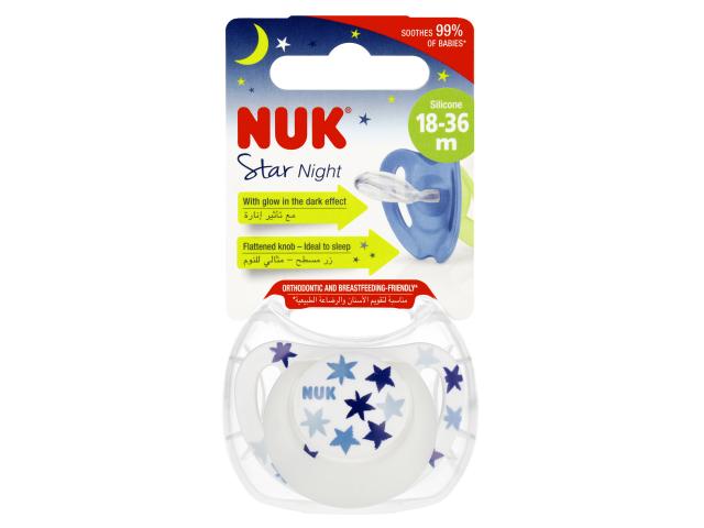 Nuk Star Night Smoczek uspokajający silikonowy niebieski 10739749 18-36 miesięcy interakcje ulotka smoczek - 1 szt.