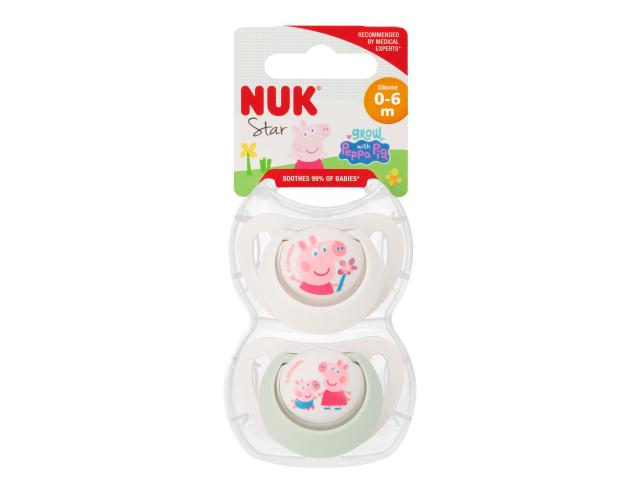 Nuk Star Peppa Pig Smoczek uspokajający silikonowy biały i pistacjowy 10175333 0-6 miesięcy interakcje ulotka smoczek - 2 szt.