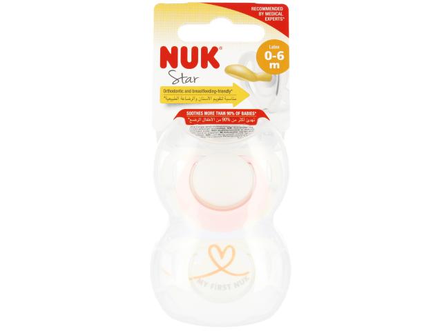 Nuk Star Smoczek uspokajający lateksowy różowy/biały 10.726.069 0-6 miesięcy interakcje ulotka smoczek - 2 szt.