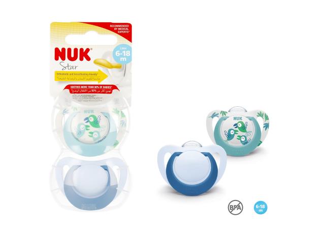 Nuk Star Smoczek uspokajający lateksowy turkus/niebieski 10.734.075 6-18 miesięcy interakcje ulotka smoczek - 2 szt.