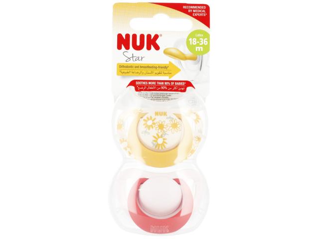 Nuk Star Smoczek uspokajający lateksowy żółty/różowy 10737046 18-36 miesięcy interakcje ulotka smoczek - 2 szt.
