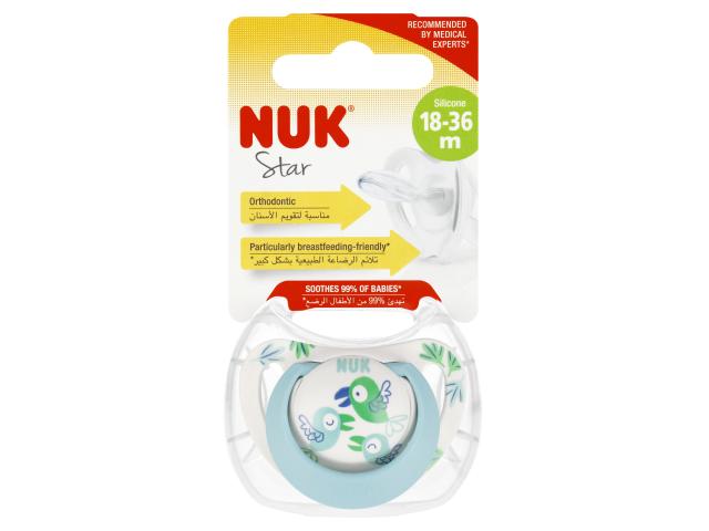 Nuk Star Smoczek uspokajający silikonowy biało-turkusowy 10739748 18-36 miesięcy interakcje ulotka smoczek - 1 szt.