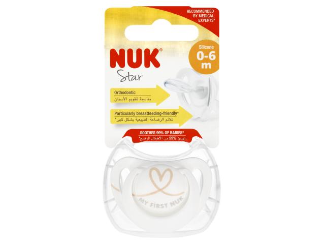Nuk Star Smoczek uspokajający silikonowy biały 10730717 0-6 miesięcy interakcje ulotka smoczek - 1 szt.