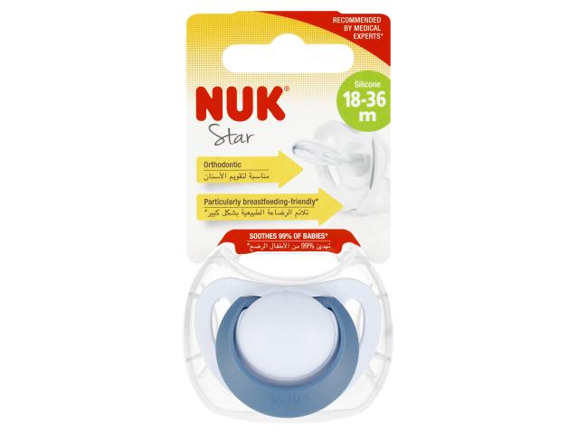 Nuk Star Smoczek uspokajający silikonowy niebieski 10739748 18-36 miesięcy interakcje ulotka smoczek - 1 szt.