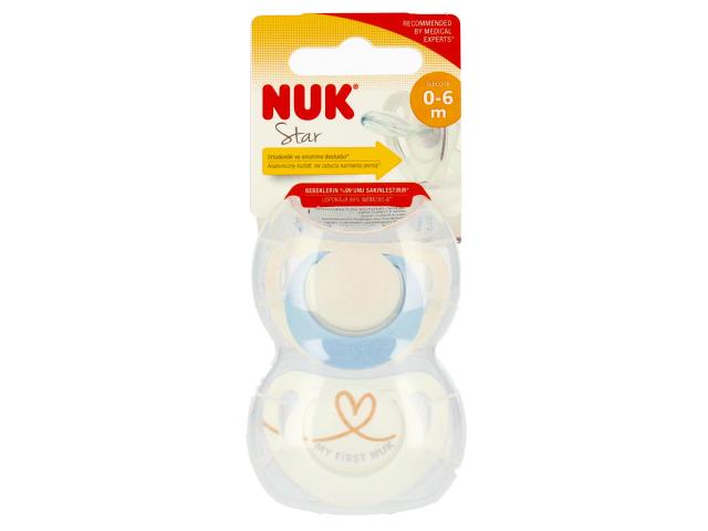 Nuk Star Smoczek uspokajający silikonowy niebieski/różowy 10730713 0-6 miesięcy interakcje ulotka smoczek - 2 szt.