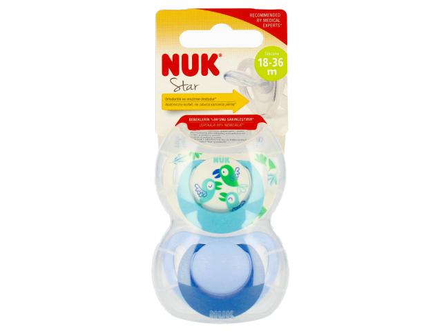 Nuk Star Smoczek uspokajający silikonowy niebieski/zielony 10739745 18-36 miesięcy interakcje ulotka smoczek - 2 szt.