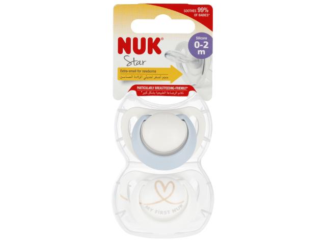 Nuk Star Smoczek uspokajający silikonowy niebiesko-biały 10730690 0-2 miesiące interakcje ulotka smoczek - 2 szt.