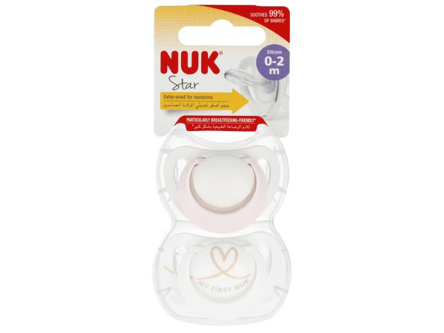 Nuk Star Smoczek uspokajający silikonowy różowo-biały 10730690 0-2 miesiące interakcje ulotka smoczek - 2 szt.