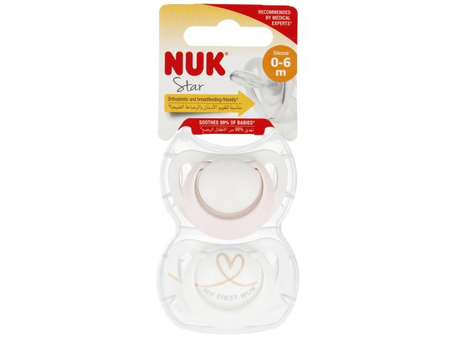 Nuk Star Smoczek uspokajający silikonowy różowo-biały 10730691 0-6 miesięcy interakcje ulotka smoczek - 2 szt.