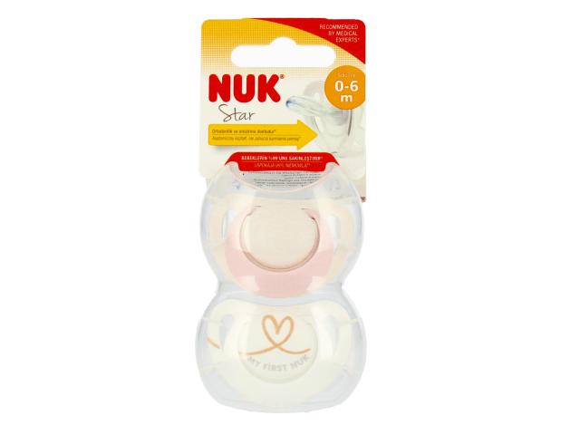Nuk Star Smoczek uspokajający silikonowy różowy/biały 10730713 0-6 miesięcy interakcje ulotka smoczek - 2 szt.