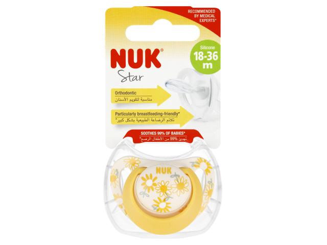 Nuk Star Smoczek uspokajający silikonowy żółty 10739748 18-36 miesięcy interakcje ulotka smoczek - 1 szt.