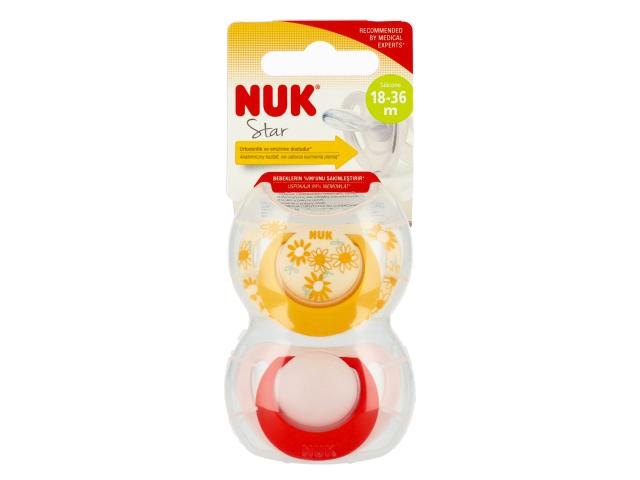 Nuk Star Smoczek uspokajający silikonowy żółty/różowy 10739745 18-36 miesięcy interakcje ulotka smoczek - 2 szt.