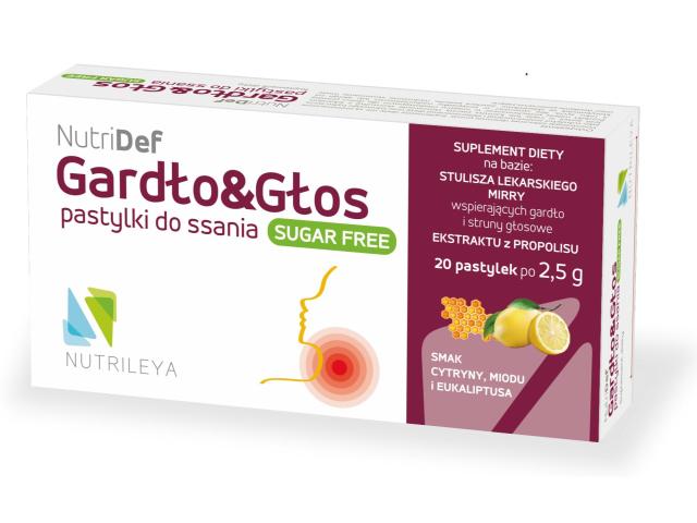 NutriDef Gardło&Głos Sugar Free miód, cytryna, eukaliptus interakcje ulotka pastylki do ssania - 20 pastyl.