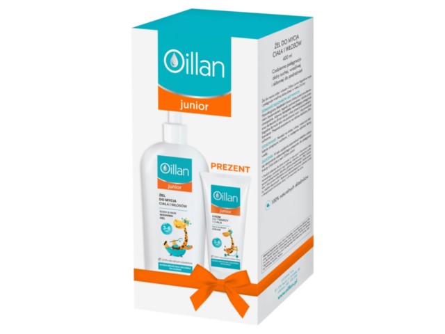 Oillan Junior Żel do mycia ciała i włosów +Krem do twarzy interakcje ulotka zestaw  400 ml + 75 ml