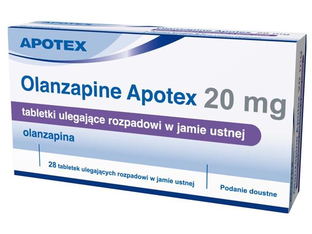 Olanzapine Apotex interakcje ulotka tabletki ulegające rozpadowi w jamie ustnej 20 mg 28 tabl. | blist.Al/Al