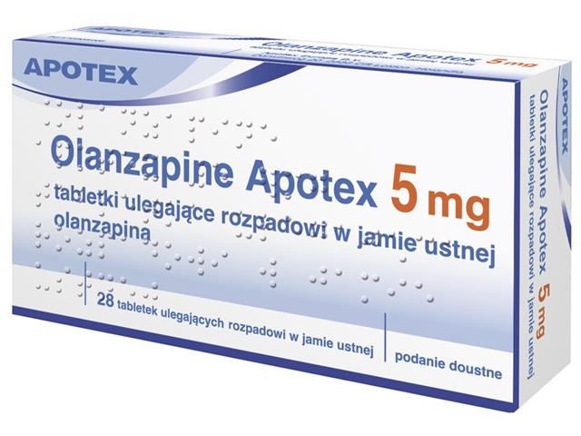 Olanzapine Apotex interakcje ulotka tabletki ulegające rozpadowi w jamie ustnej 5 mg 28 tabl. | blist.Al/Al