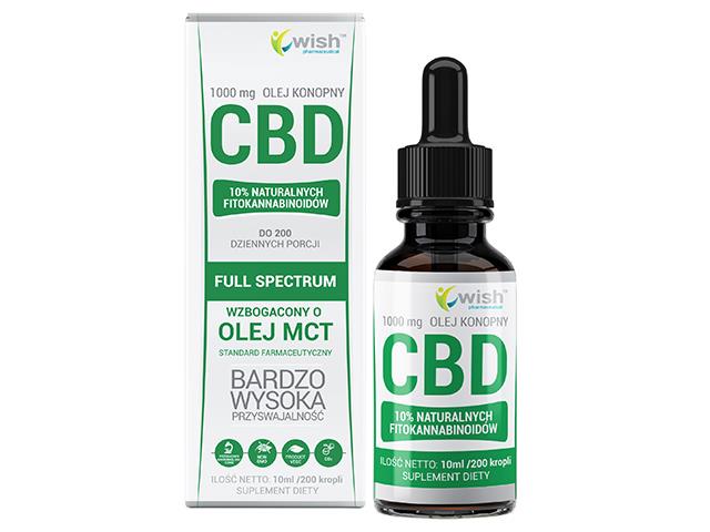 Olej Konopny 1000mg Ekstrakt CBD 10% Naturalnych Fitokannabinoidów interakcje ulotka krople - 10 ml