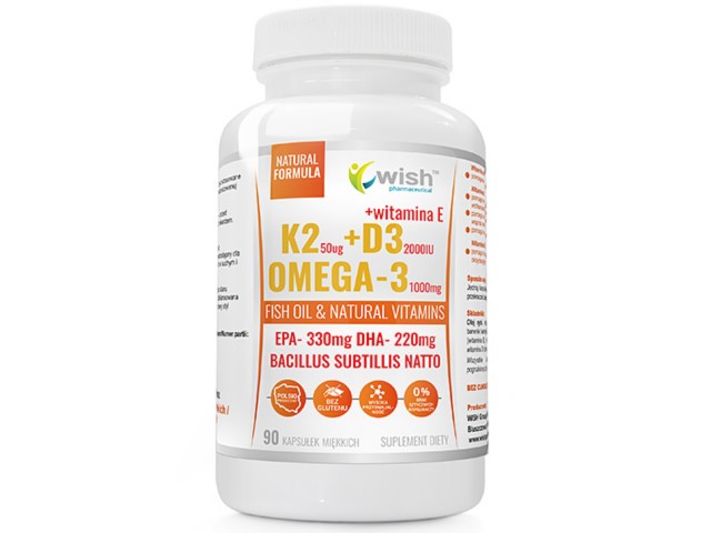 Omega-3 1000mg + K2 50 mcg +D3 50mcg 2000IU interakcje ulotka kapsułki miękkie  90 kaps.