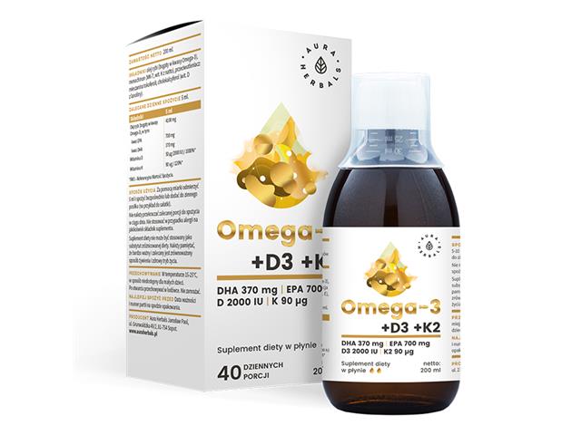 Omega 3 (370 DHA) + D3 (2000 Iu) + K2 MK-7 interakcje ulotka płyn  200 ml