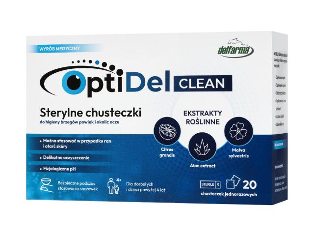 OptiDel Clean Chusteczki do higieny brzegów powiek i okolic oczu sterylne interakcje ulotka chusteczka - 20 szt.