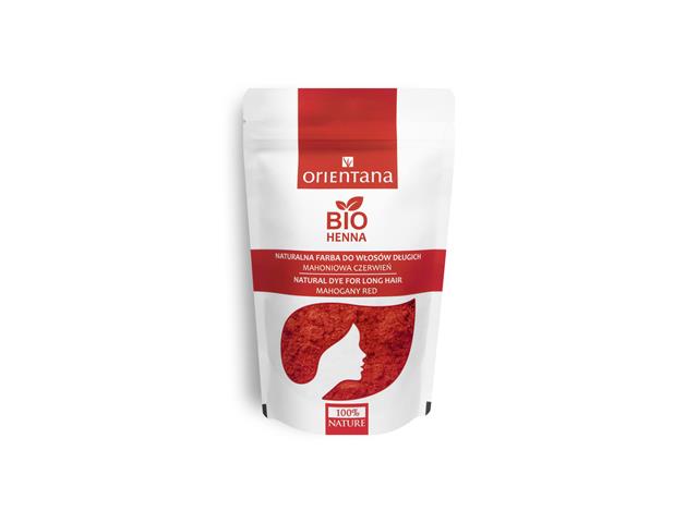 Orientana Bio Henna Farba do włosów długich naturalna roślinna mahoniowa czerwień interakcje ulotka farba do włosów - 100 g