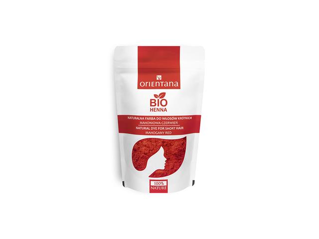Orientana Bio Henna Farba do włosów krótkich i półdługich naturalna roślinna mahoniowa czerwień interakcje ulotka farba do włosów - 50 g