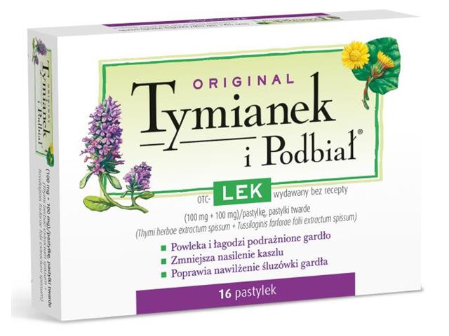 Original Tymianek I Podbiał interakcje ulotka pastylki twarde 100mg+100mg 16 pastyl.