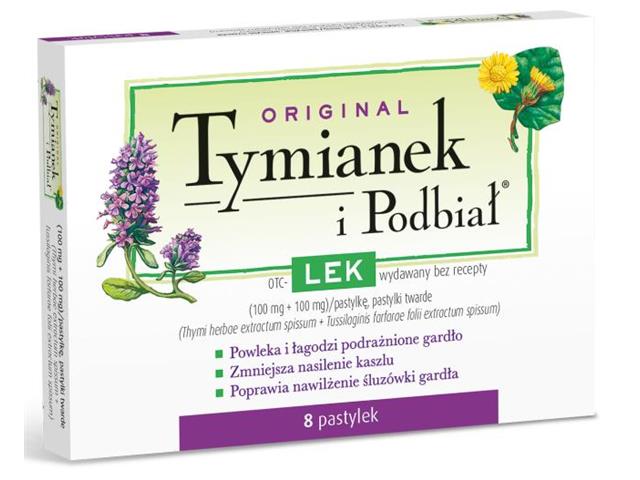 Original Tymianek I Podbiał interakcje ulotka pastylki twarde 100mg+100mg 8 pastyl.