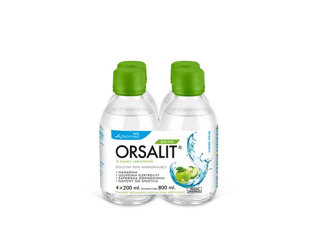 Orsalit Drink o smaku jabłkowym interakcje ulotka płyn doustny - 800 ml (4 szt. po 200 ml)