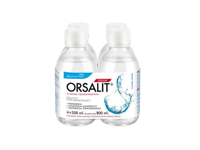 Orsalit Drink o smaku truskawkowym interakcje ulotka płyn  800 ml (4 szt. po 200 ml)