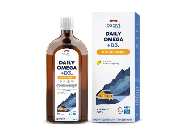 Osavi Daily Omega + D3 1600 mg Omega 3 naturalny aromat cytrynowy interakcje ulotka olej  500 ml