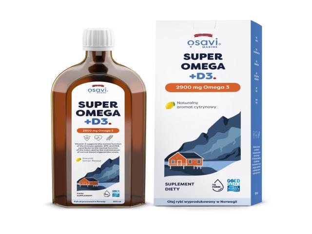 Osavi Super Omega + D3 naturalny aromat cytrynowy 2900 mg Omega 3 interakcje ulotka olej - 500 ml